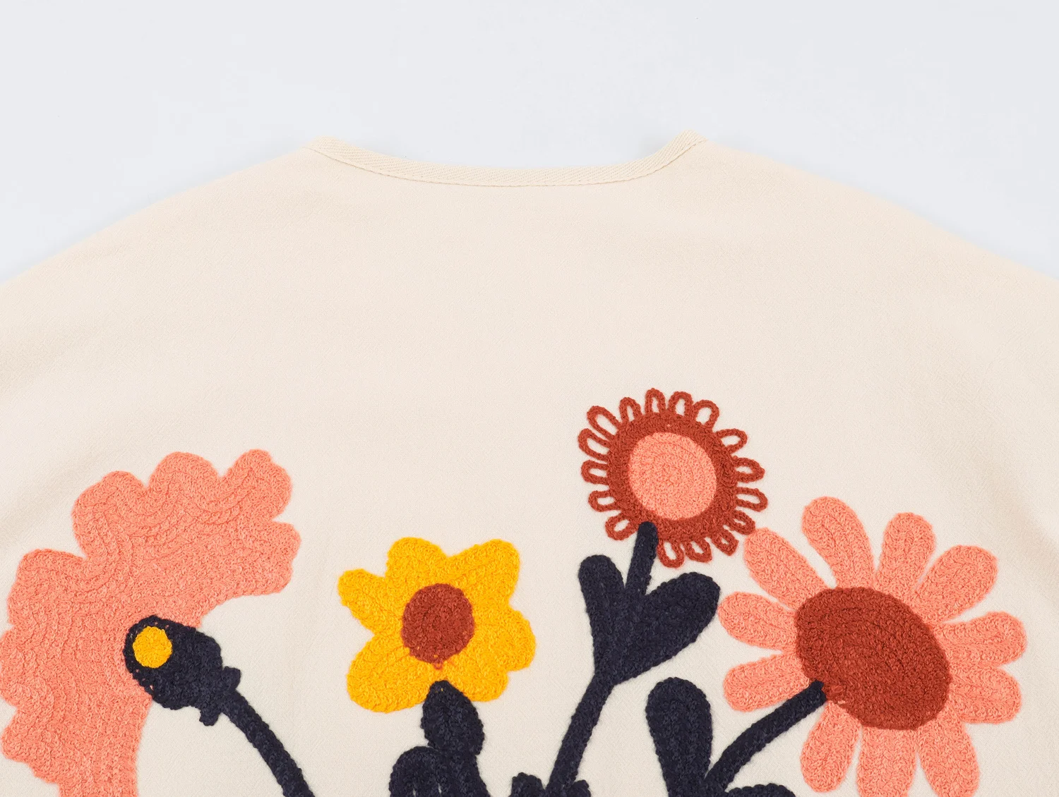 Schicker Damenmantel mit Blumenstickerei, Langarm, Locker Geschnitten, O-Ausschnitt, Einreihig, 2026 Neue Herbstkollektion, Vintage Streetwear für Frauen – Detail 15