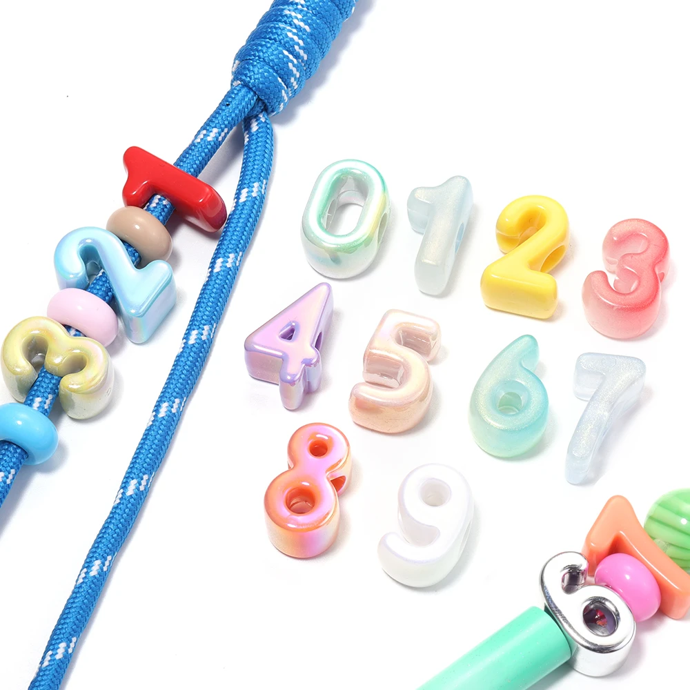 10/20pcs Colorful Big Hole Acrylic Number Beads Loose Spacer Beads For Jewelry Making DIY Bracelet Keychain Phone Chain Supplies
