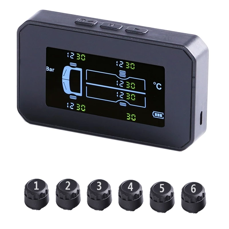 Solar Tpms Car Tire Pressure Alarm Monitoring System 6 Wheel Truck Automatic Tire Pressure Temperature Warning