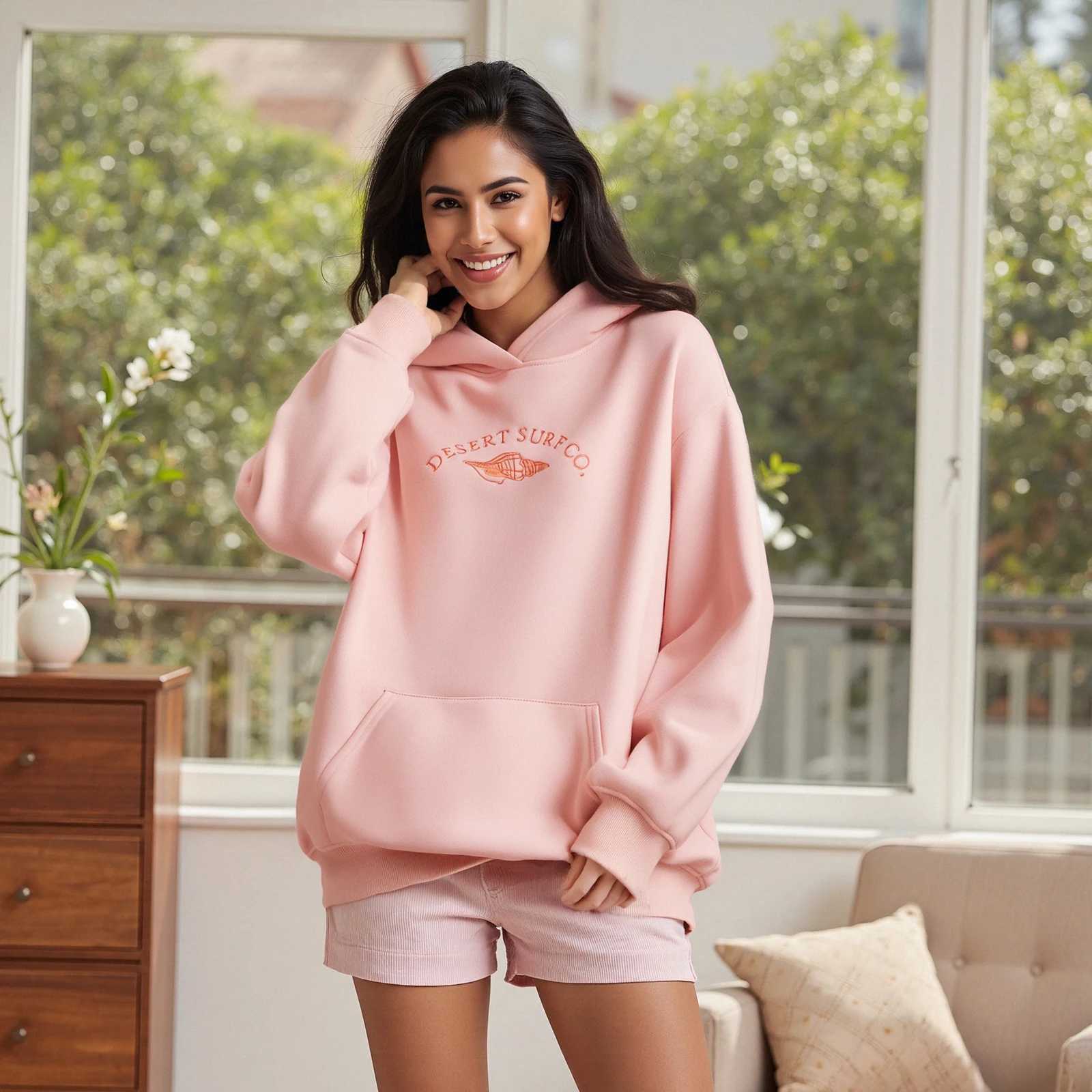 Fall Winter Casual Women's Fashion Loose Hoodies Letter Sea Elements Embroidered Hooded Long Sleeve Sweatshirts Pullovers Tops