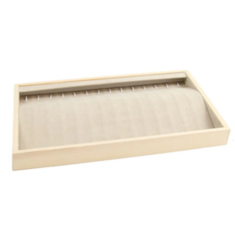 

Apricot Jewelry Display Tray Microfiber Cloth Large Capacity Wooden Pendant Holder Multiple Styles Space Saving