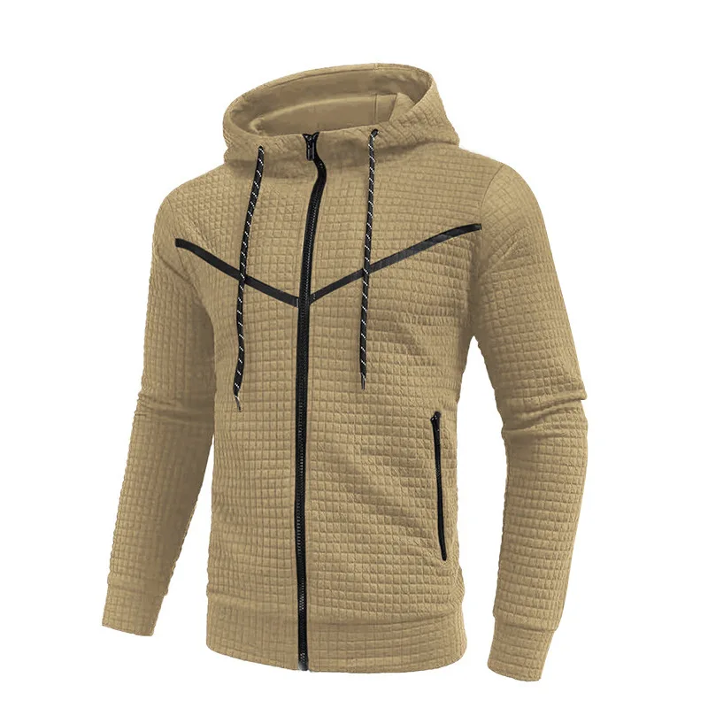 

Autumn and Winter New Men's Zipper Hoodie Sweater Outdoor Casual Warm Jacquard Solid Hooded Cardigan With Pocket