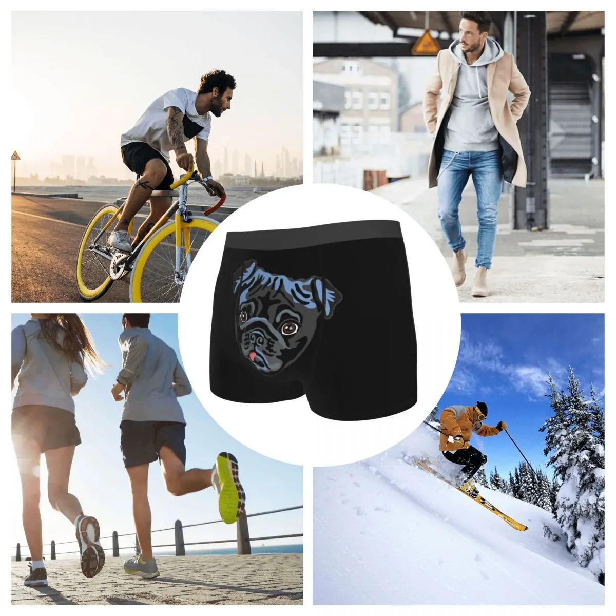 Boxer Underpants Shorts Black Pug Panties Male Breathable Underwear for Homme Man Boyfriend Gift