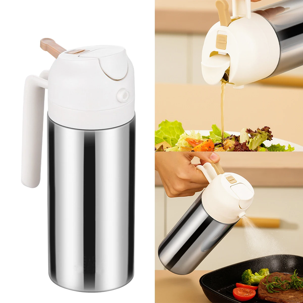 

2-In-1 316 Stainless Steel Olive Oil Dispenser And Sprayer 500ml Food-grade Oil Mister Spray Bottle for Kitchen Cooking