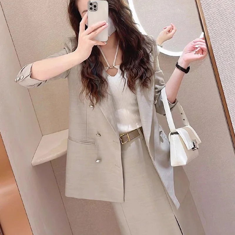 2024 Spring New Skilled and Elegant High end Hip Wrap Professional Commuter Light Grey Suit Coat Set Skirt Two Piece Set