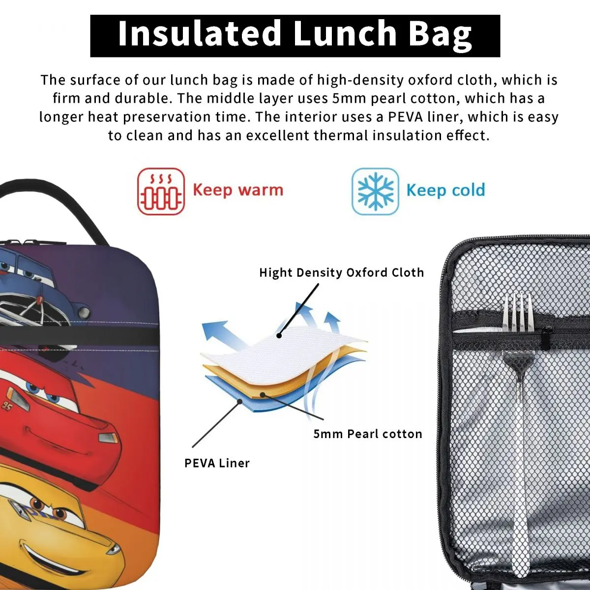 Custom Lightning McQueen Racing Car Thermal Insulated Lunch Bag Women Portable Lunch Tote School Travel multifunzione Food Box