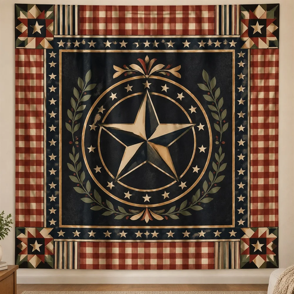 VIKAMA Plaid Check Pattern Corner Motif Tapestry Wall Hanging, American Wall Decor Tapestries for Bedroom Nursery Kids Room