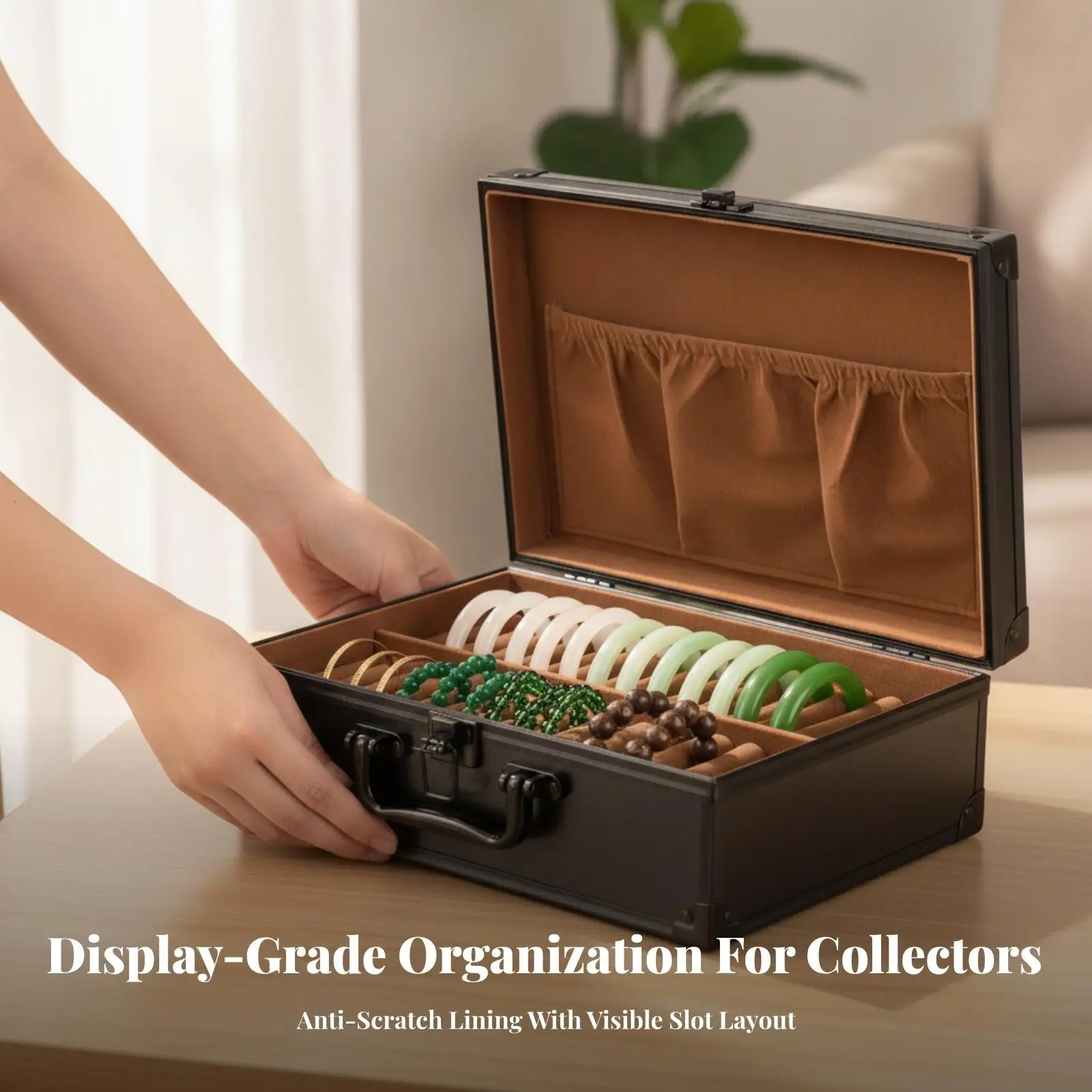 30-Slot Bracelet Storage Box with Handle | Armored Hard Shell Exterior, Metal Jewelry Box with inner compartment, for Home