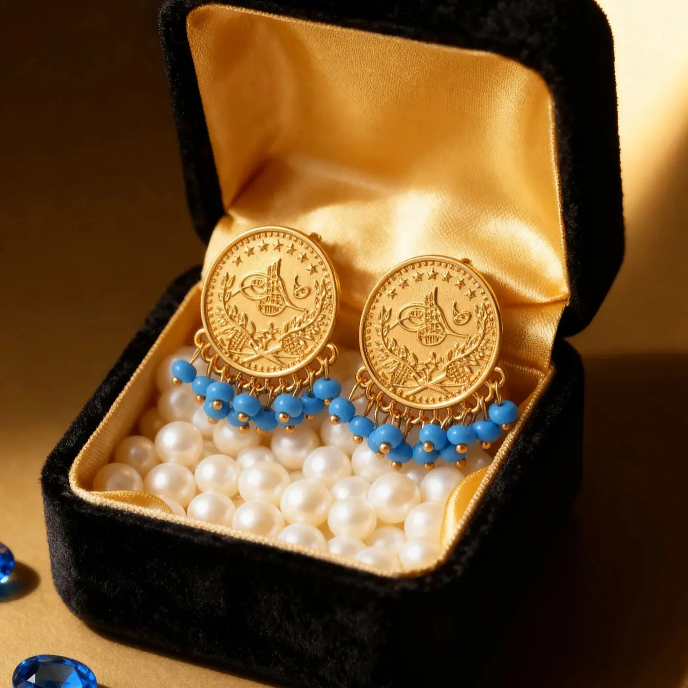 Turkish coin earring gold plated kurdish bridal ear drop middle east toem women earrings weding festival jewelry