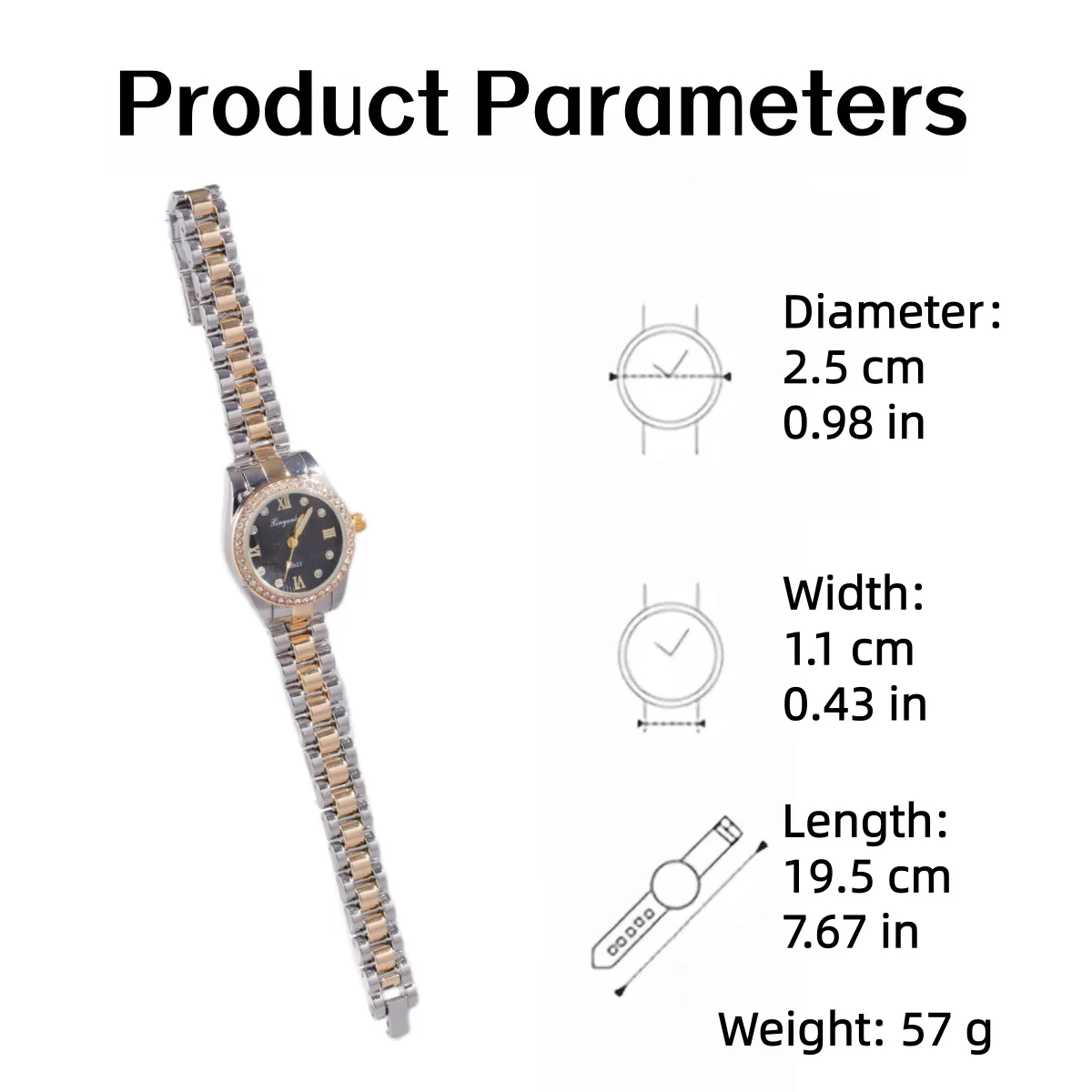 ساعة نسائية أنيقة وبسيطة وبسيطة ومينا دائرية مرصعة بحجر الراين وسوار ذهبي وفضي أفضل هدايا العيد وإكسسوارات المجوهرات