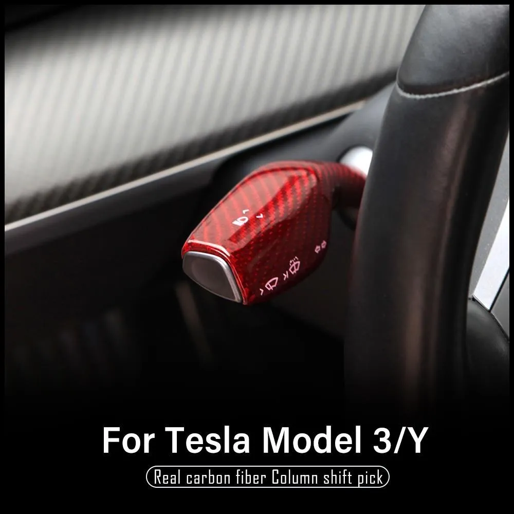 2pcs Real Carbon Fiber Column Shift Cover For Tesla Model 3/Y 2023 2022  Protective Cover Decorative Sticker Car Accessories