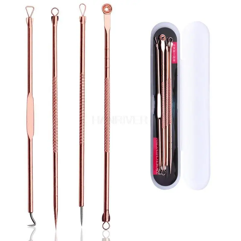 Carbon steel rose gold acne needle four-piece acne needle squeeze blackhead needle tool acne needle set squeezing acne tool