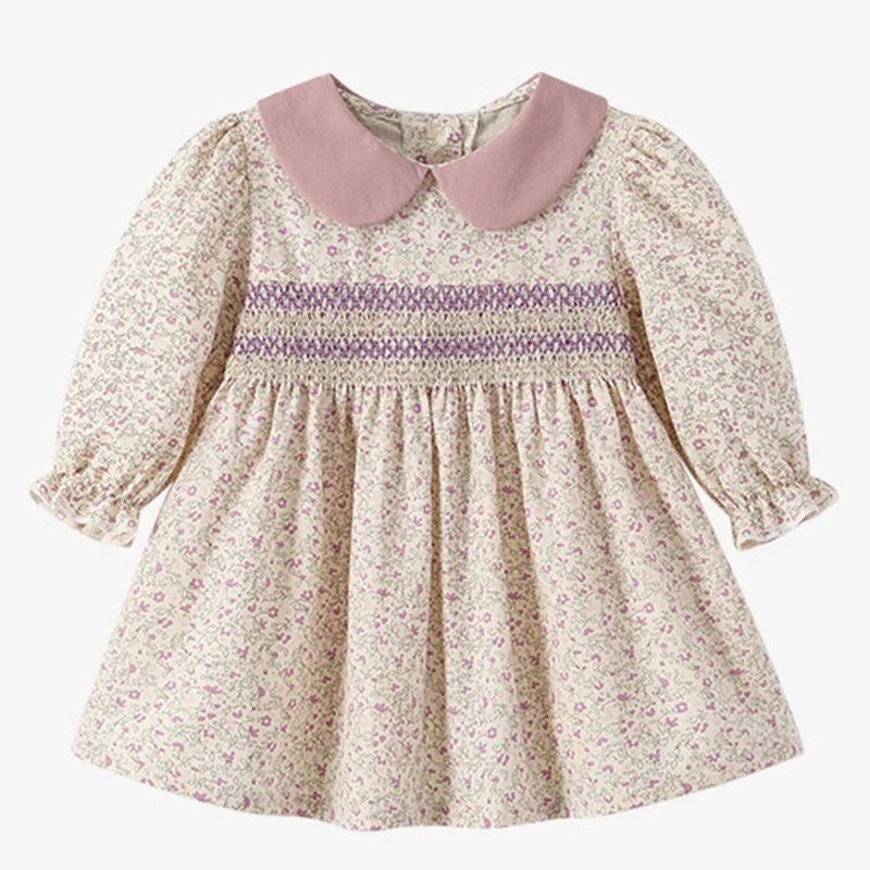 New Girls Clothes Autumn Smocking Dress Floral Children\'s Set Outerwear Outfits Spring Kids Clothing Baby Girls Princess Dress