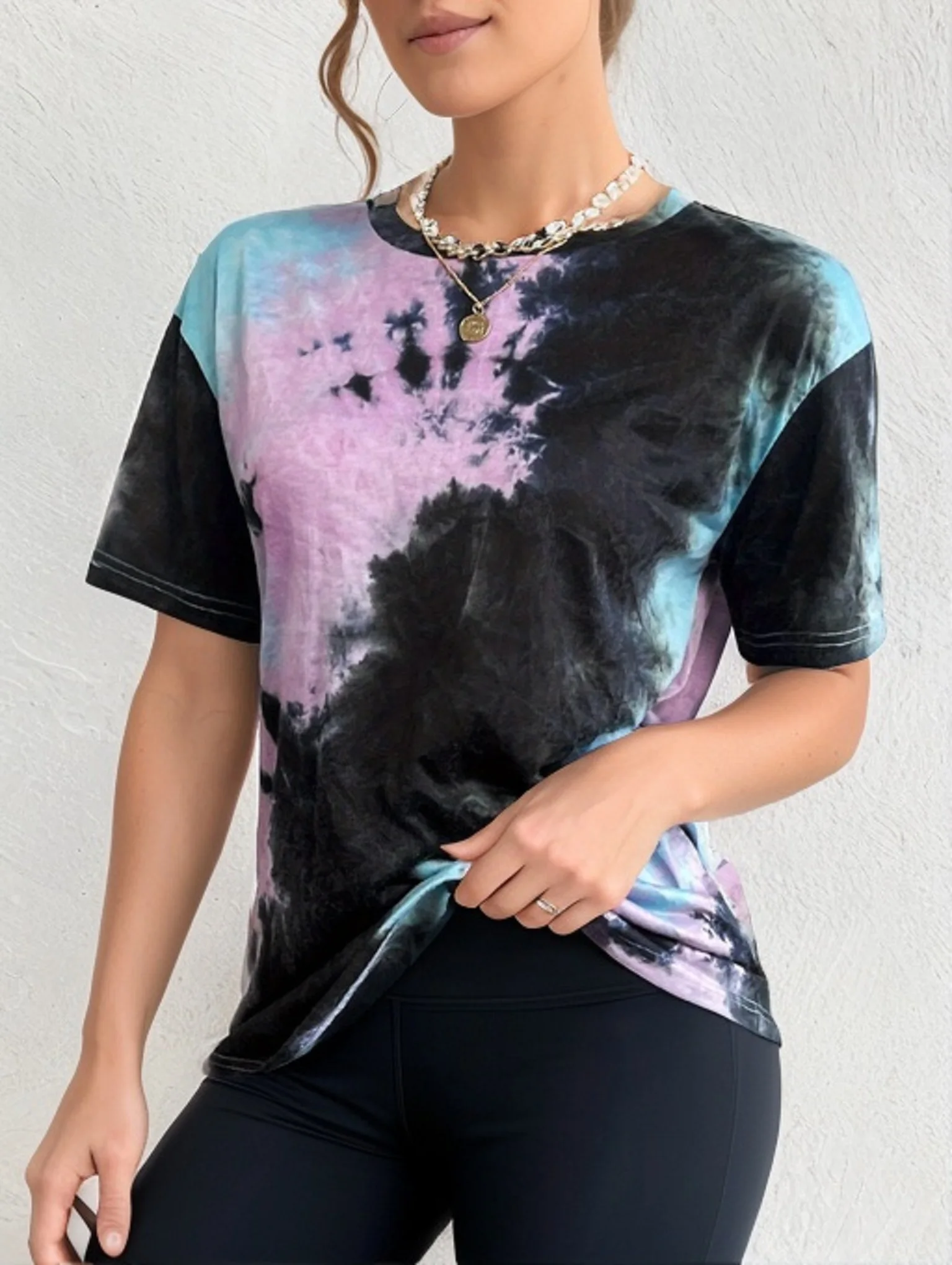 Women's Oversized Tie Dye Shirts Crewneck Short Sleeve T Shirt Casual Summer Tee Tops