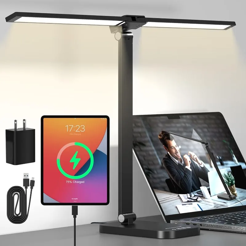 

Adjustable Foldable Desk Lamp -Double Swing Arm Bright LED Desk Light,Eye-Caring Architect Task Lamp,Touch Control Desktop Lamp