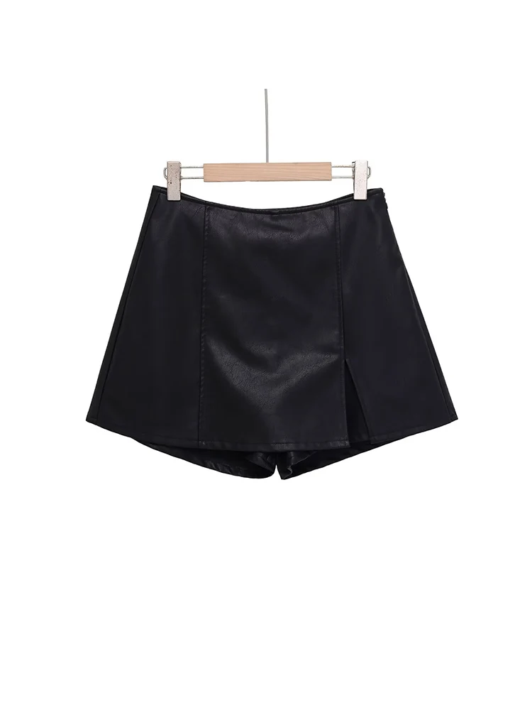 유럽 스타일 신상 여성 패션 다용도 심플 단색 인조 가죽 치마바지