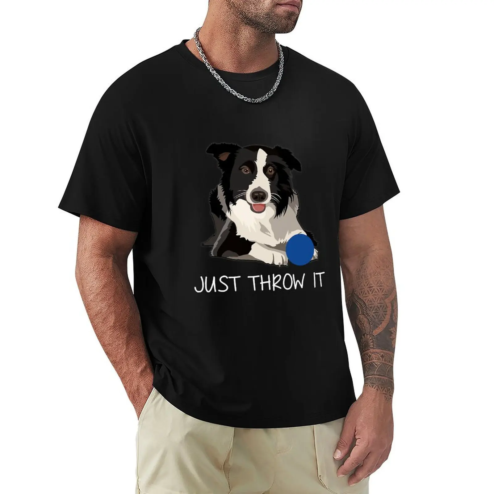 Just Throw It Funny Border Collie Dog T-Shirt Plus Size Loose Short Sleeve Top