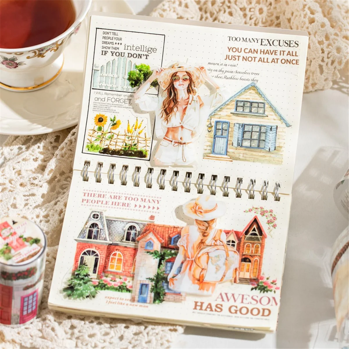 مجموعة شريط ABJG-PET، 4 لفات من الزائلة ذات المناظر الطبيعية الخلابة للمجلات غير المرغوب فيها، وسجل القصاصات، والحرف اليدوية، DIY