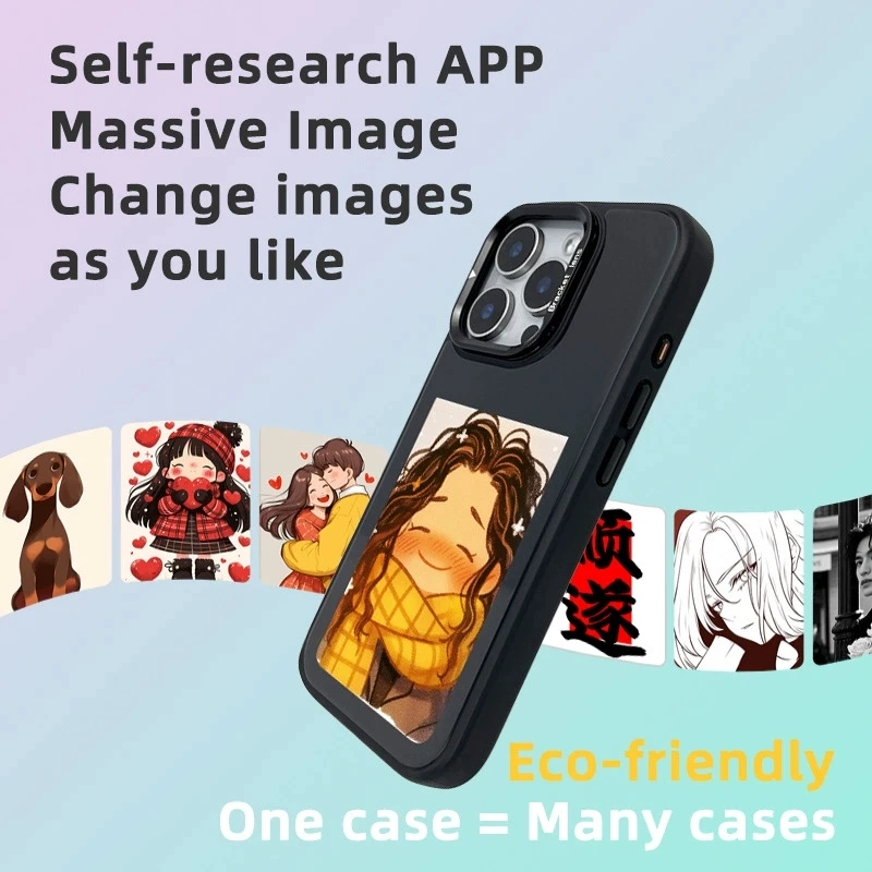 New Designer Luxury NFC DIY Smart E-Ink Screen for iPhone14 15 16 17 Display Cover TPU+PC Mobile Phone Case Cell Phone Protector