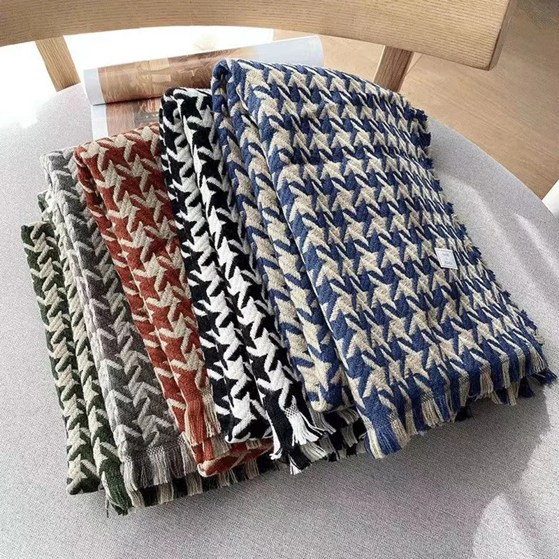 แฟชั่นถักผ้าพันคอผ้าพันคอสำหรับสตรี Houndstooth ฤดูหนาว Pashmina ผ้าคลุมไหล่และออกแบบผ้าห่ม Stole Bufanda หญิง2022