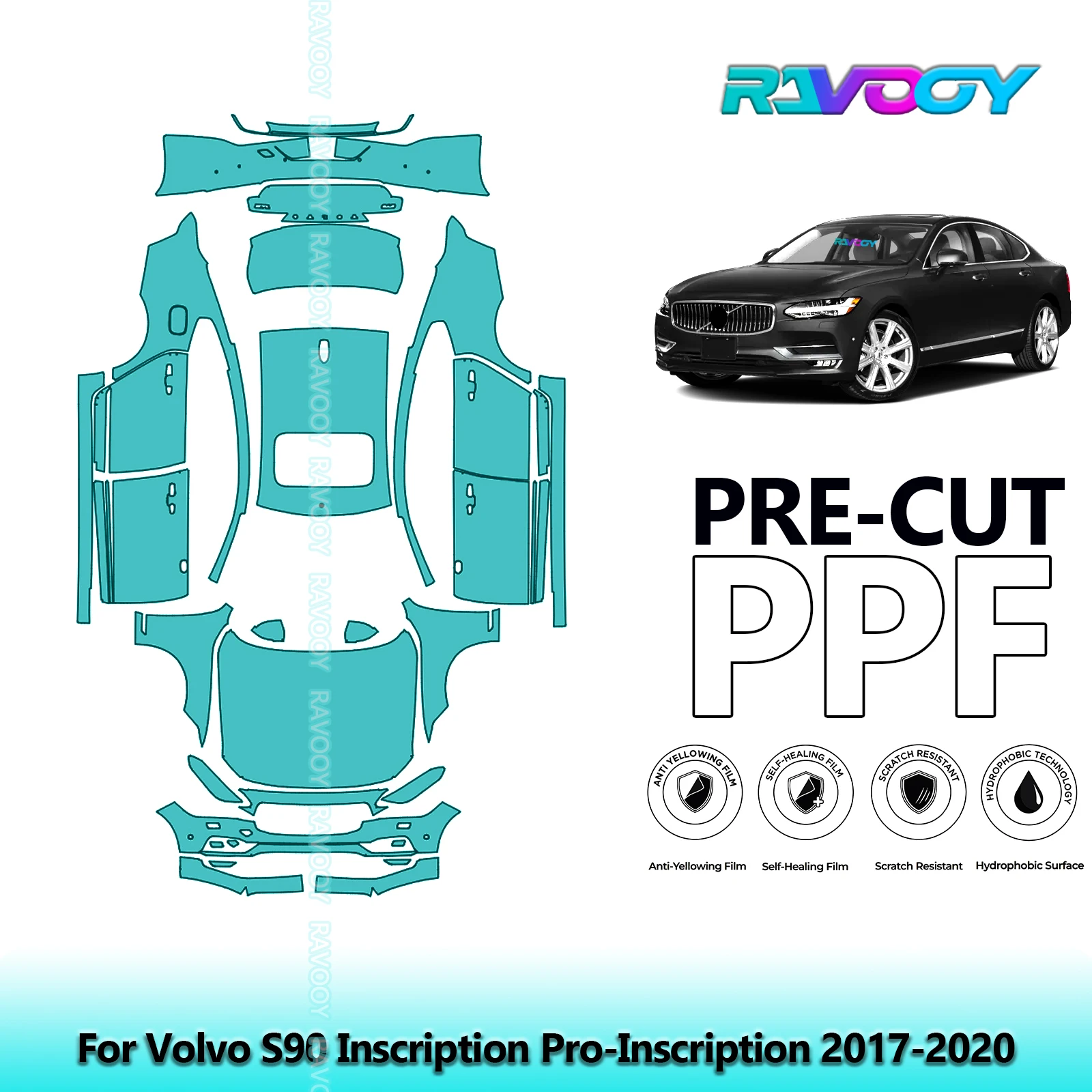 RAVOOY Custom-Fit Precut TPU PPF Full Vehicle Clear Bra Stone Guard EU UK For Volvo S90 Inscription Pro-Inscription 2017-2020