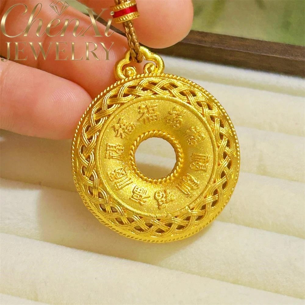 

High-end Sand Gold Hollowed-out Woven Hundred Blessings And Peace Pendant Luxury Quality Fashion Jewelry Exquisite Popular Gift