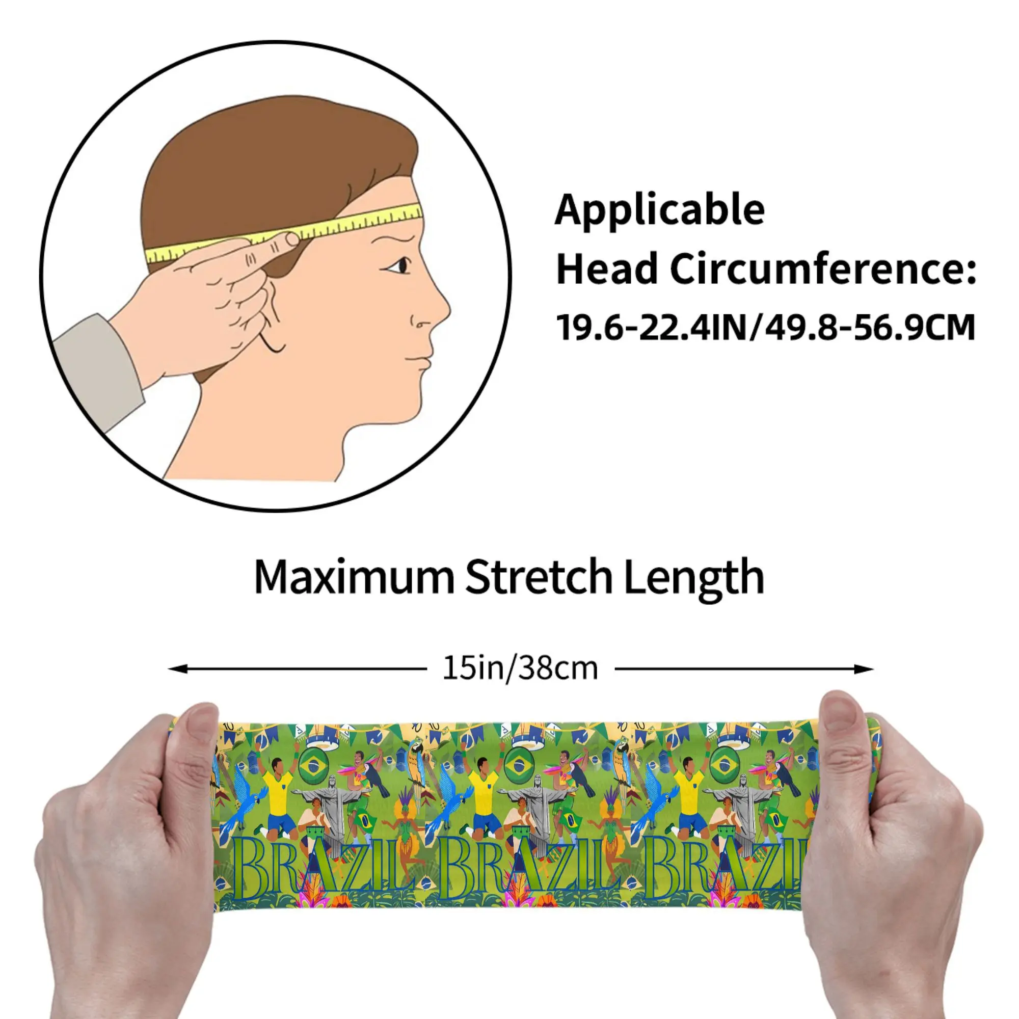 Brazil Cultural Print Elastic Sports Sweat Headband Breathable Hair Band For Brazilian Supporters Football Running Carnival