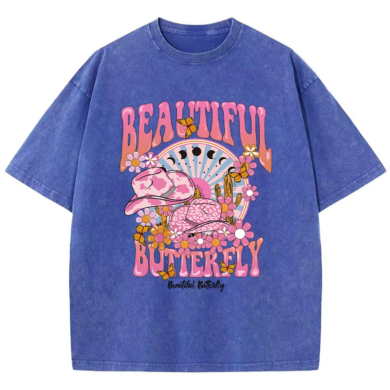T-shirt lavata in cotone da donna alla moda Un mondo bello e brillante Stampa T-shirt Summer Street Manica corta Abbigliamento femminile oversize