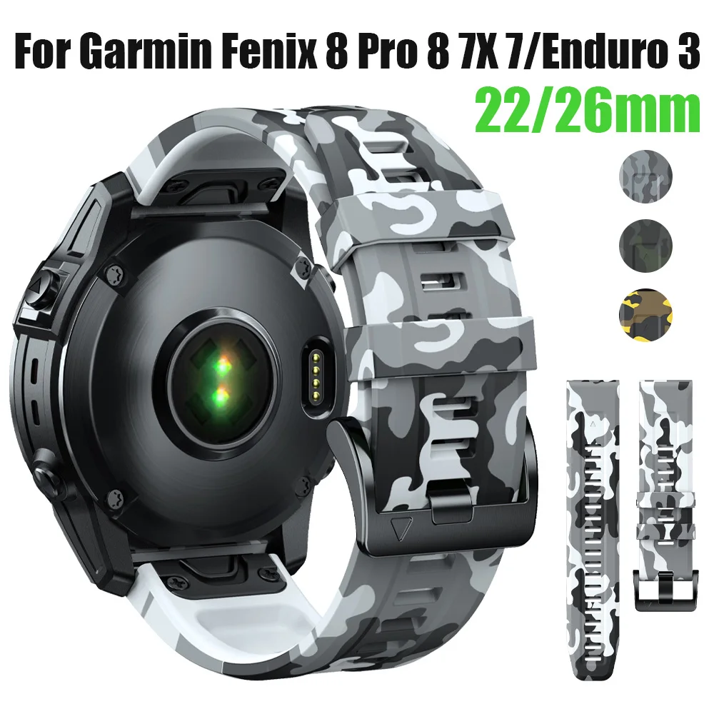 22mm 26mm Camouflage Silikon Uhrenarmband für Garmin Fenix 8 Pro E 8 7X/Tactix 8 7X/Instinct 2X/Forerunner 970 965 Uhrenarmbänder
