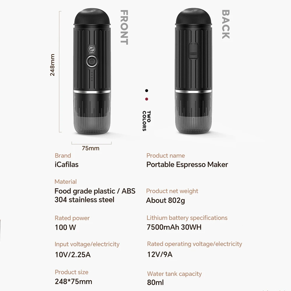 ماكينة قهوة اسبريسو محمولة لاسلكية 19 بار تسخين تلقائي مناسب كبسولة وصانع قهوة أرضي للسفر لمكتب التخييم