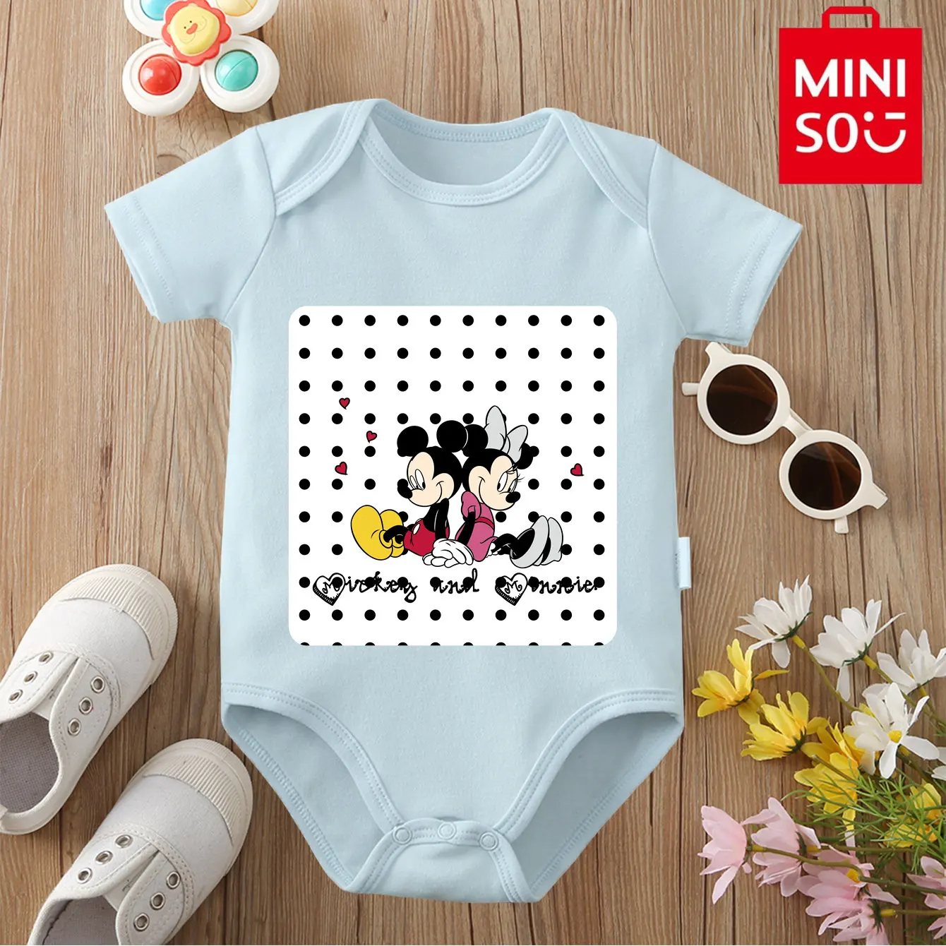 Pure Cotton MINISO Mickey Mouse Cute Minnie Bodysuit Soft Baby Cloths Gift for Baby Onesie Jumpsuit for 0 To 12 Months Newborn