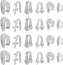 24Pcs 6Style Brass Pinch Bails Set Platinum Ice Pick Pinch Bails Bead Pendant Connector Jewelry Clasps Snap On Bails Pinch Hook
