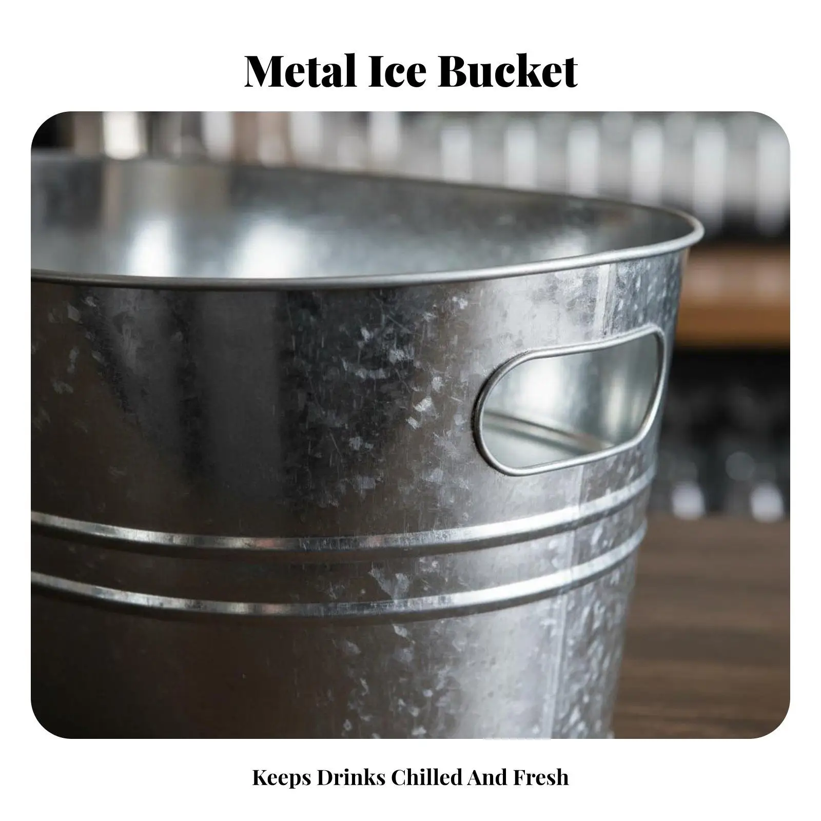 Large Galvanized Iron Beverage Tub Ice Bucket for Party Champagne Wine Beer Chiller Oval Shape with Side Handles Rustic Style