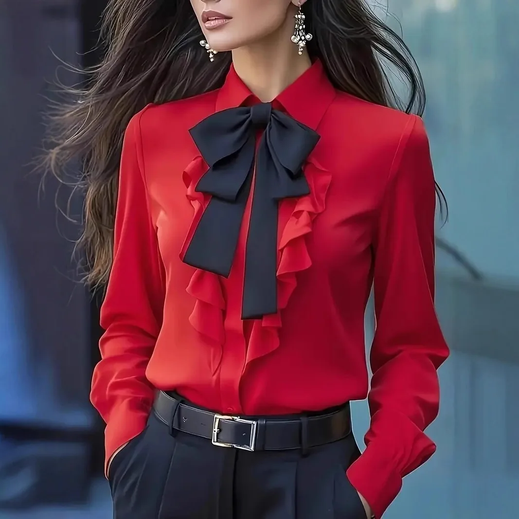 Autumn. Lady Cloth New Solid Color Lace-up Bukeno Rule 124; Rule 124; Design Shirt For Women. Evening Dresses Robe Femme Maxi Y2