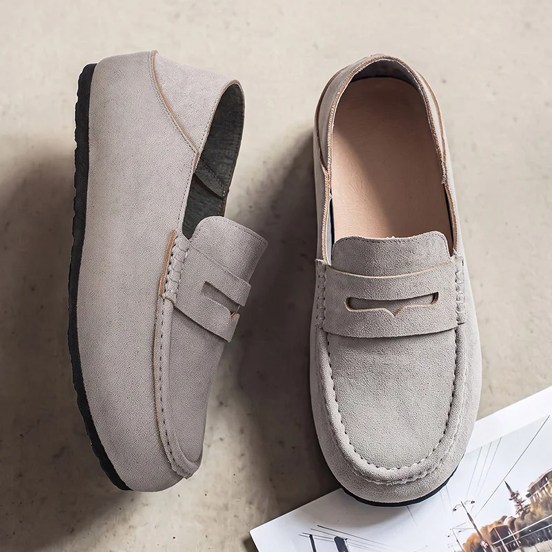 Men's Leather Casual Shoes Man Slip-on Shoes Loafers Comfortable Suede Retro Brown Flat Moccasins for Men Zapatos De Hombre