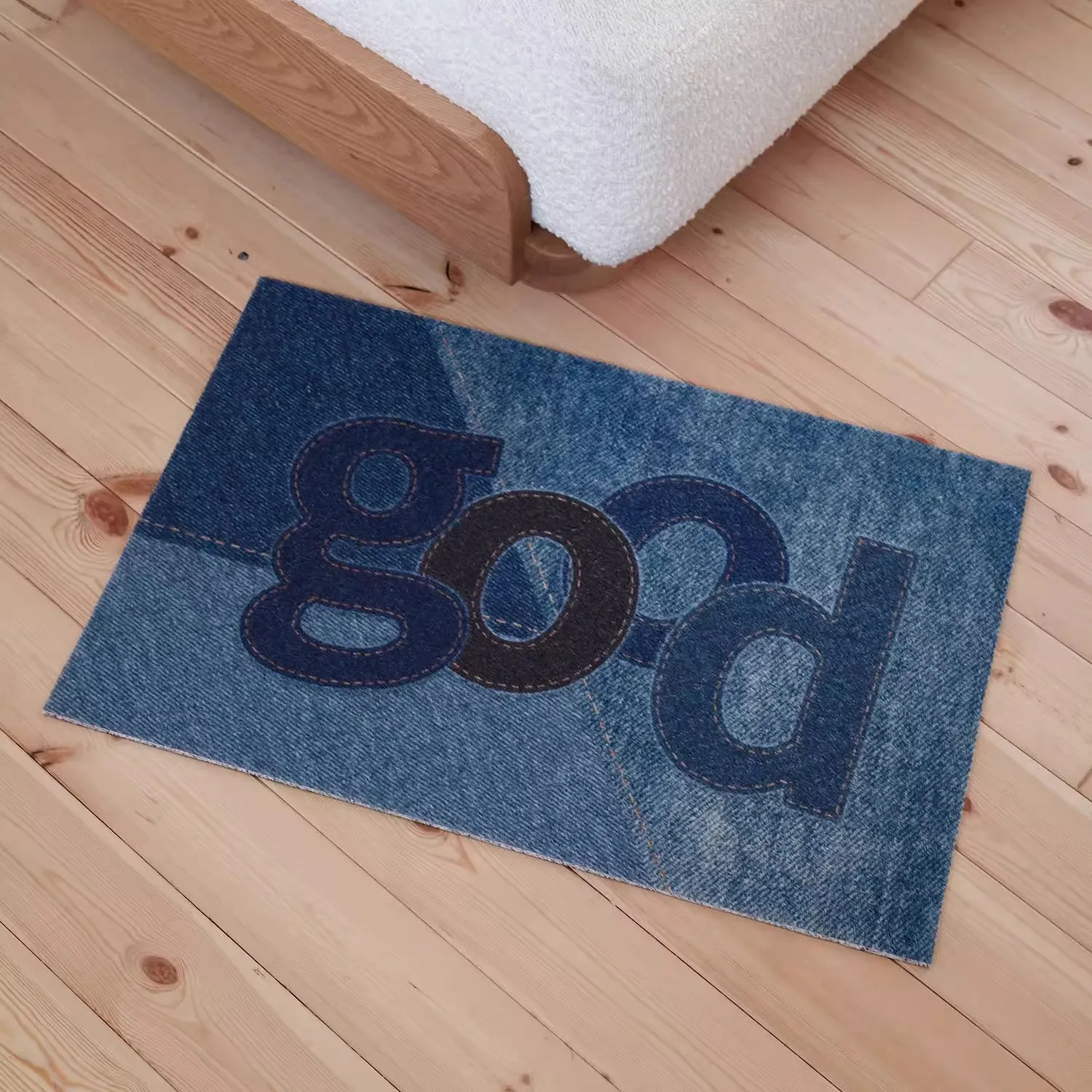 Denim Blue PVC Welcome Doormat Cuttable Letters House Entrance Mat Carpet Anti Slip Floor Pad Outdoor Aesthetic Home Decor