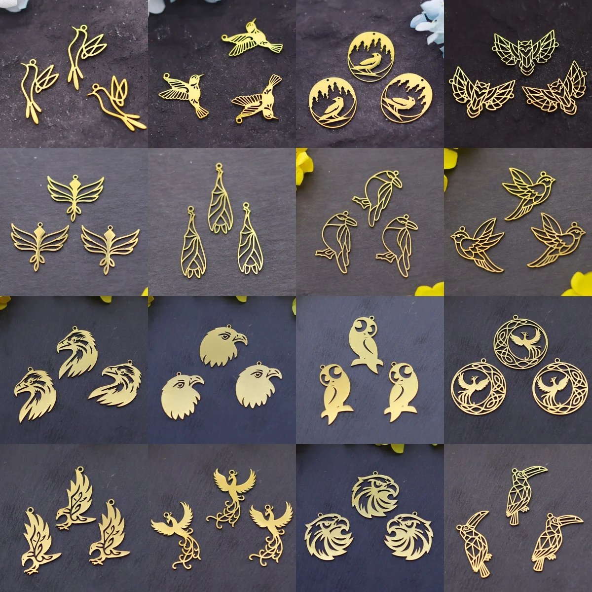 

3pcs Gold Color Flying Bird DIY Charms Hummingbird Phoenix Eagle Bat Owl Fit Earring Jewelry Making Stainless Steel Pendant Bulk