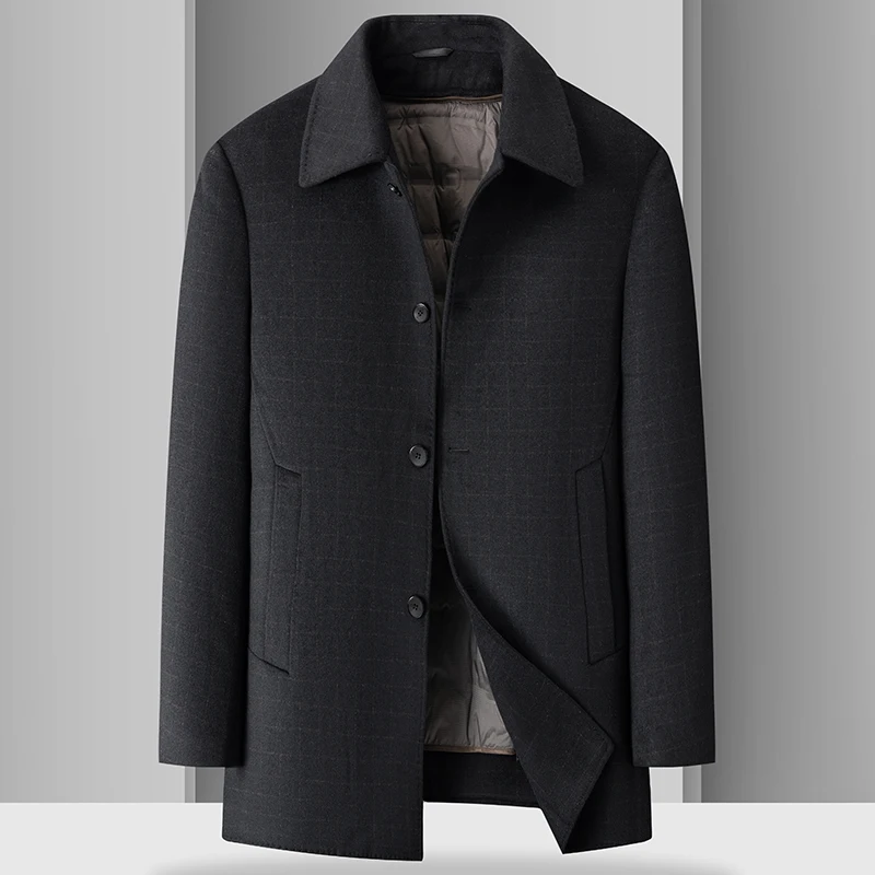 

White Goose Down Liner Woolen Coat Winter Men's Business Casual Wool Windbreaker Puffer Jacket Outwear Thicken Warm Top Overcoat