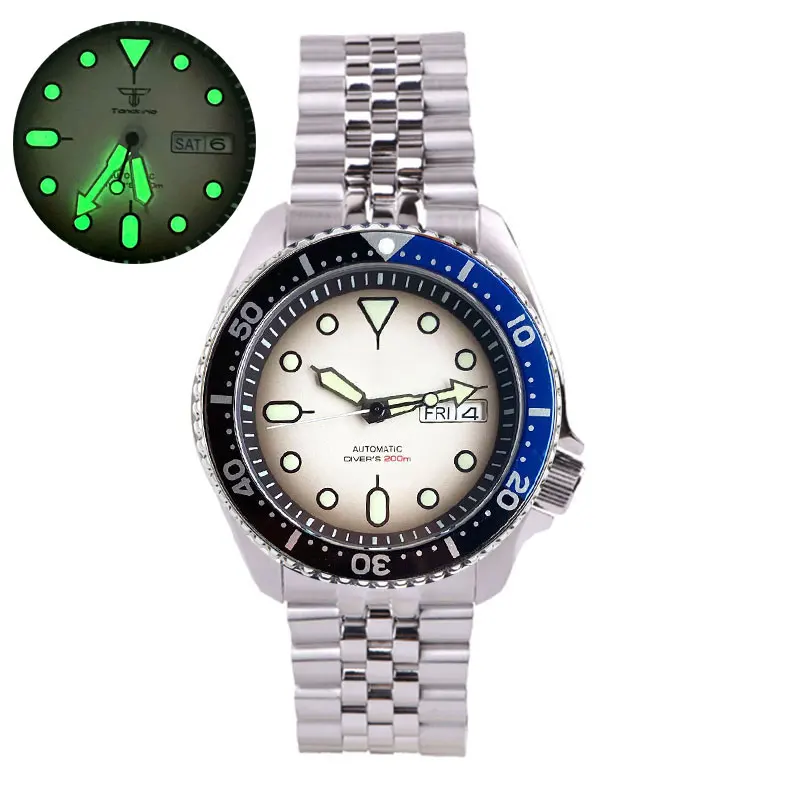 

Tandorio 41MM Diver 200m Waterproof White Gray Dial Green Luminous Japan NH36A Automatic For Men Watch Flat Sapphire Glass