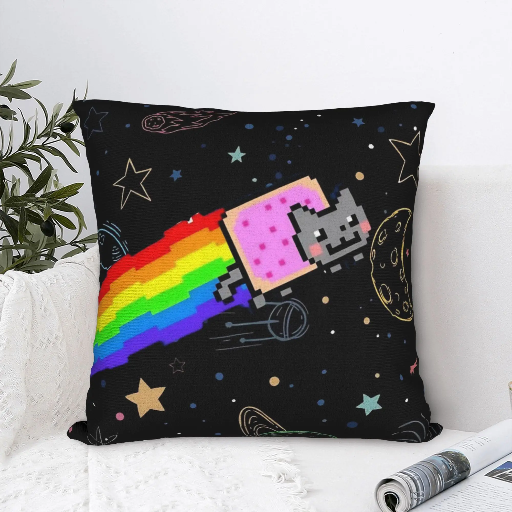 Printed Nyan-Cats Rainbow Funny Game Pillowcase Polyester Cushion Cover Internet Meme Throw Pillow Case Cover Seat Dropshipping