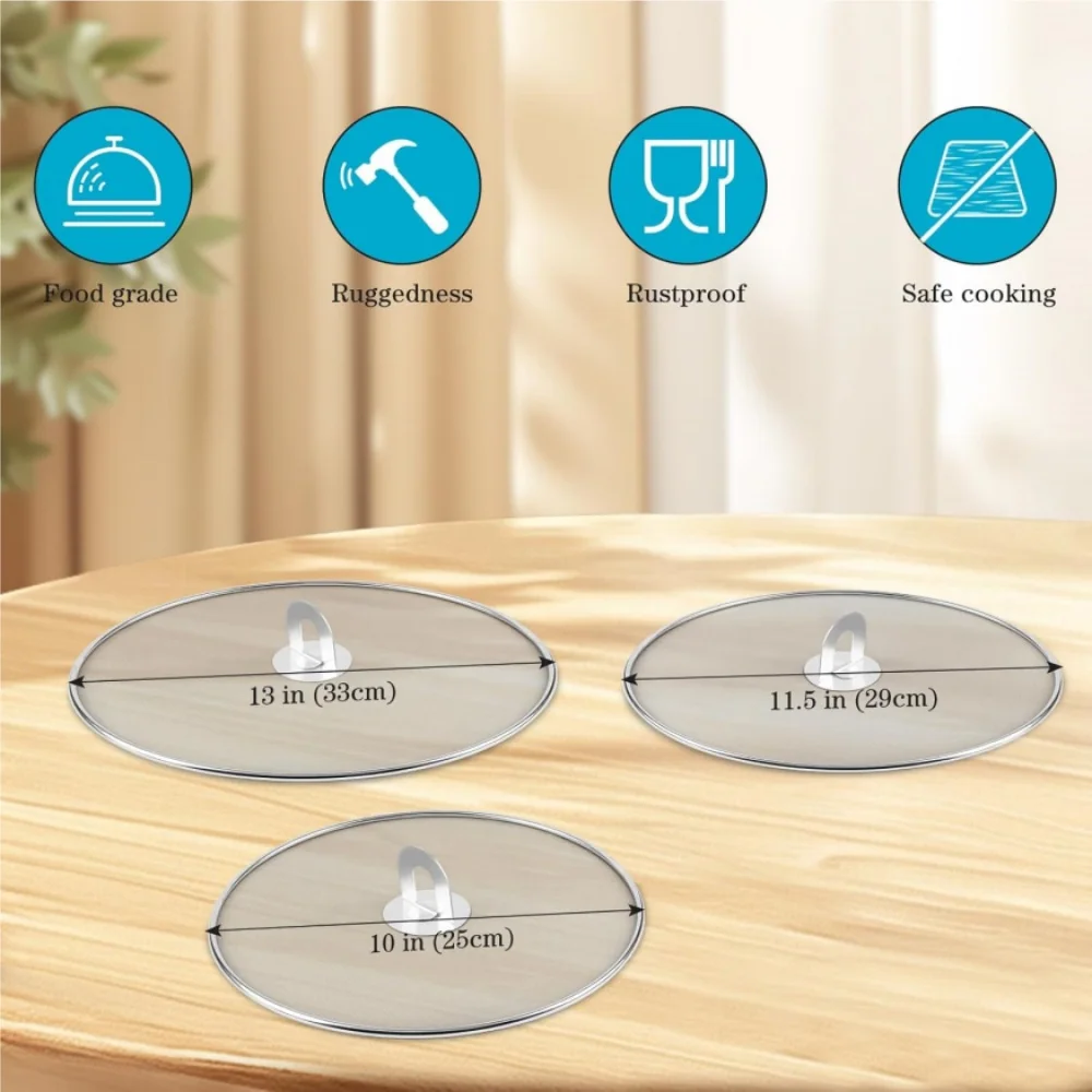 1/3Pcs Splatter Screen for Frying Pan Cooking, Stainless Steels Frying Pan Splatter Guard with Fold Flat Knob Cover Protector