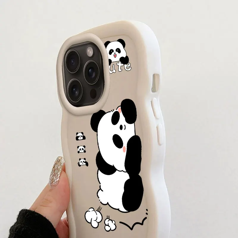 Fashion Panda Macalong Phone Case for iPhone XR 11 12 13 14 15 PRO MAX PLUS Soft Cover Wavy edged Shockproof Coque Girl Shell