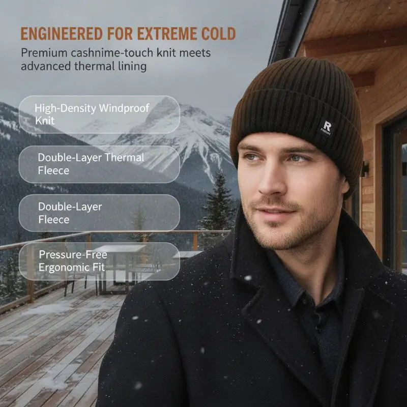 Thick Fleece Lined Wool Knit Beanie Hat Men Women, Warm Windproof Solid Cap for Outdoor Skiing Hiking Cycling Cold Weather Use