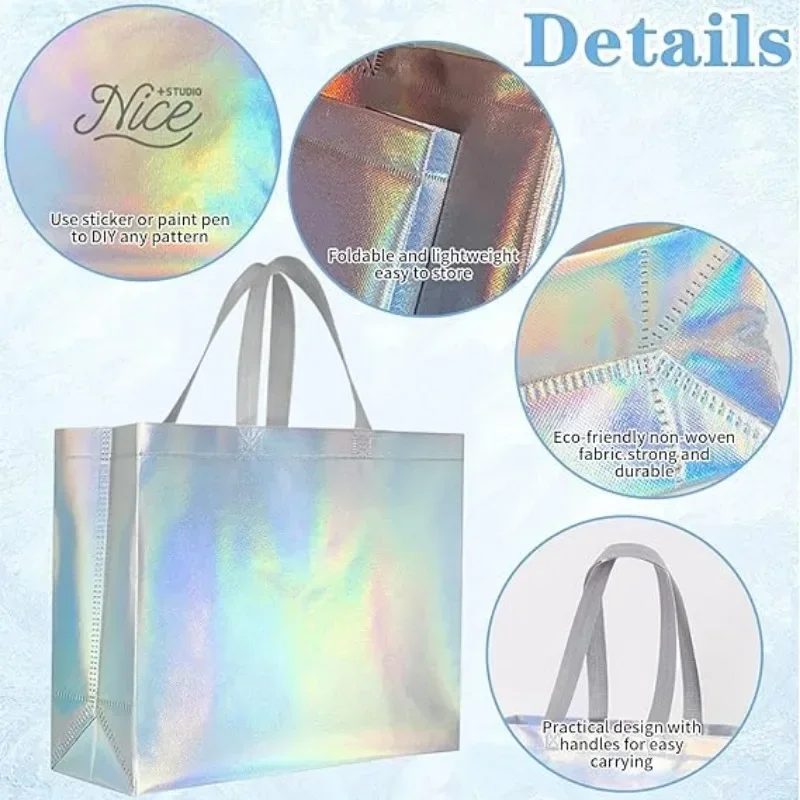 1/10PCS Rainbow Laser Handbag Non-woven Shopping Bags Birthday Party Valentines Day Gift Packaging Bag Waterproof Storage Supply