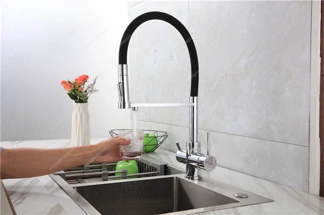 Kitchen Faucets with Pull Down Sprayer 4 Way Faucets Pure Hot and Cold Water Dual Handle Four Way Tap