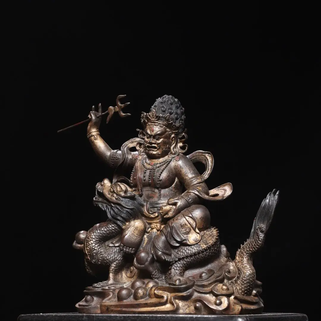 Tibetan White Dzambhala Wealth God Statue Brass Gold Gilded Antique Home Buddhist Altar Decoration
