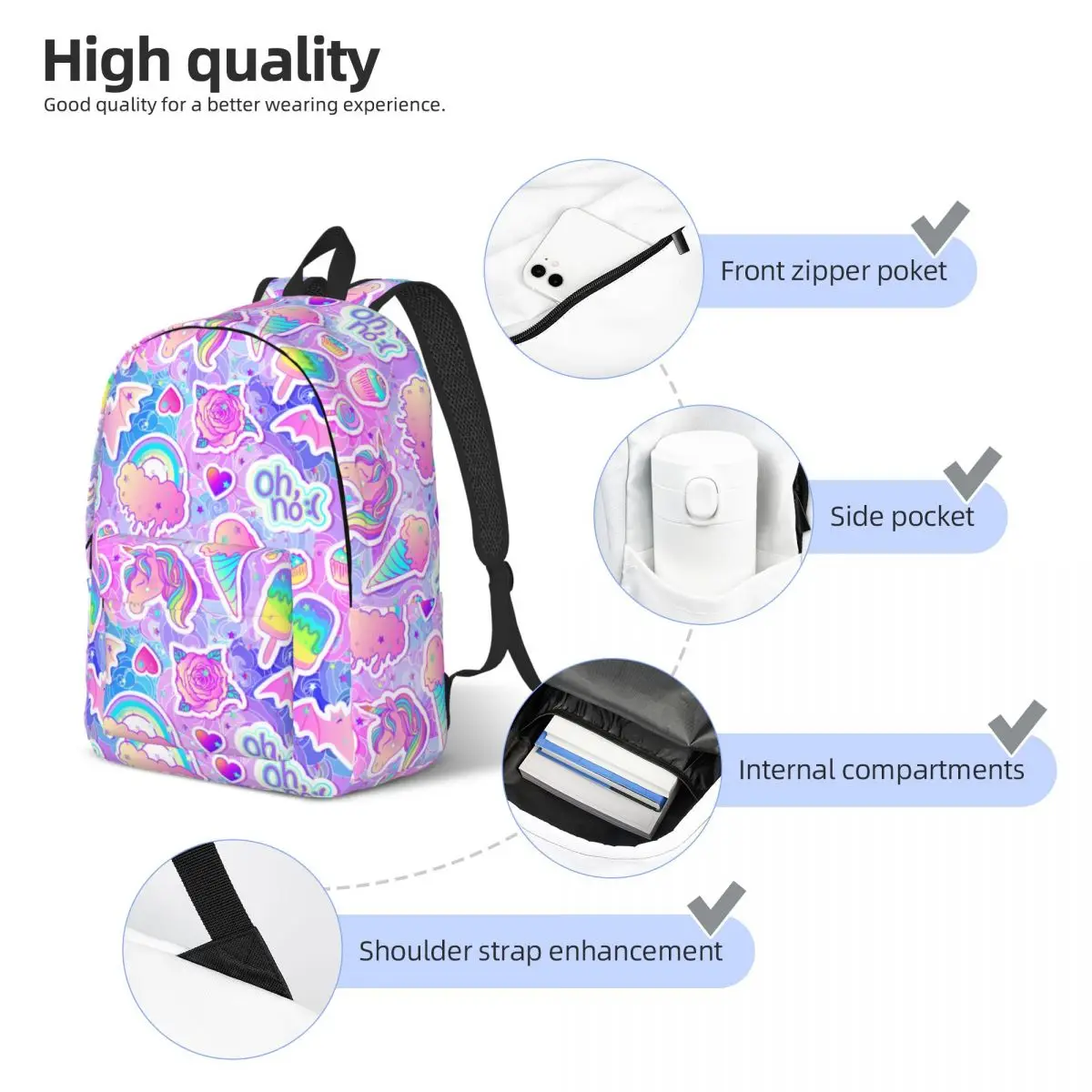 الجمالية الملونة يونيكورن الحلويات للمراهقين طالب المدرسة Bookbag تذوب قوس قزح قماش Daypack الأوسط عالية كلية خفيفة الوزن