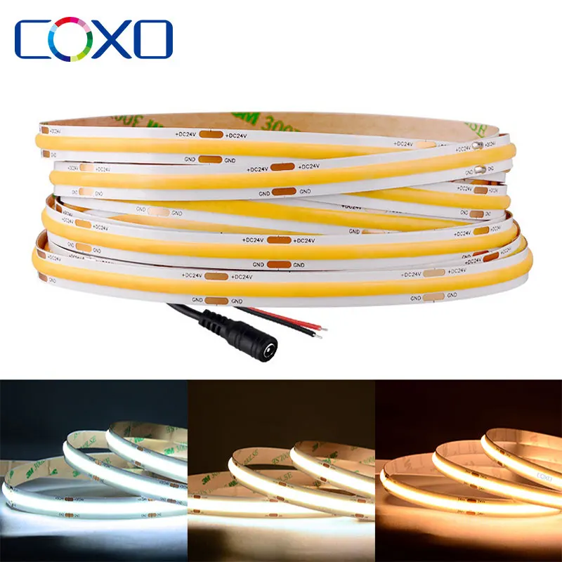 COB-LED-Streifenlichter, UL-gelistet, 320 480 LEDs/m, 16,4 Fuß, flexibles RA90-COB-Band mit hoher Dichte, 3000 K–6500 K, LED-Leuchten, DC12 V, 24 V