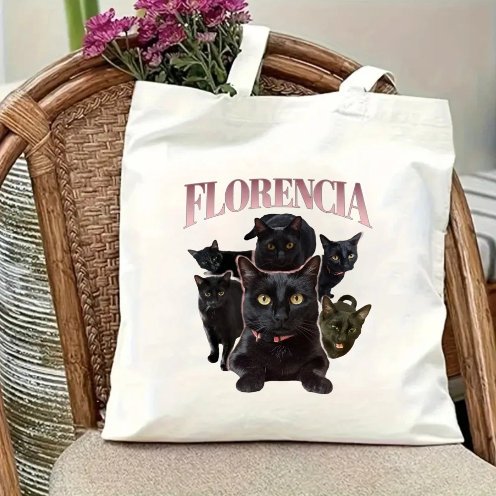 

Florencia Black Cats Print Canvas Tote Bag, Women Shoulder Bag, Gothic Style Cat Handbag for Cat Lovers