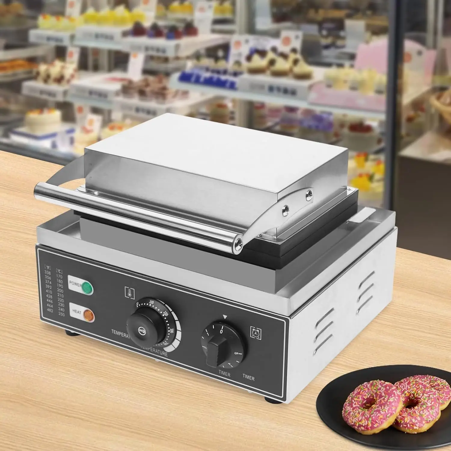 Máquina comercial para hacer rosquillas de 6 orificios, máquina eléctrica antiadherente para hacer rosquillas, calefacción 50-300 ℃   Máquina para hacer rosquillas, crepé, gofres
